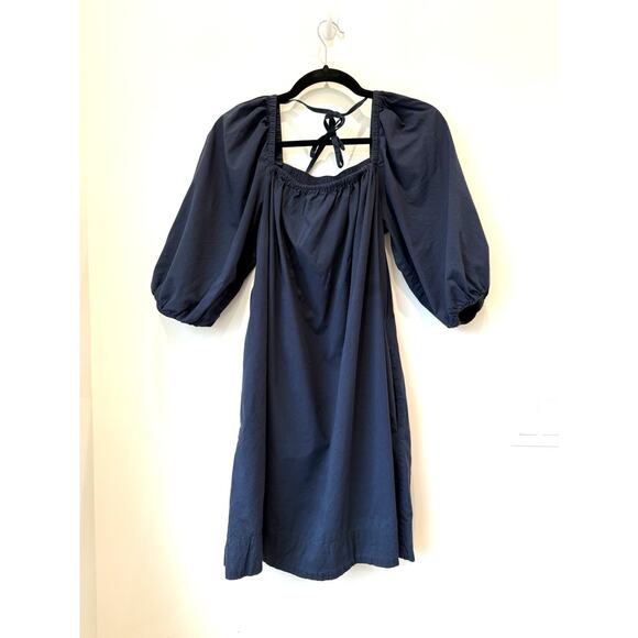Madewell Square Neck Puff Sleeve Mini Dress Navy SZ 00 Babydoll Breezy Summer - Picture 2 of 11